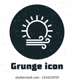 Grunge Wind and sun icon isolated on white background. Windy weather.  Vector Illustration