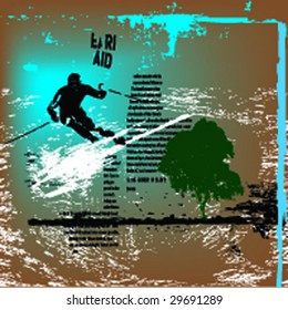 grunge winter background with skier jumping,vector illustration