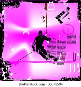 grunge winter background with skier jumping,vector illustration