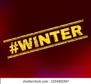 Grunge #Winter stamp watermark on complex gradient background. Vector #Winter rubber seal imitation. Light yellow colored phrase between double parallel lines with grunge texture.
