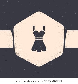 Grunge Woman dress icon isolated on grey background. Clothes sign. Monochrome vintage drawing. Vector Illustration