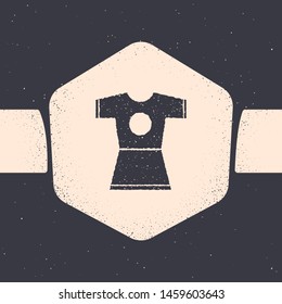 Grunge Woman dress icon isolated on grey background. Clothes sign. Monochrome vintage drawing. Vector Illustration