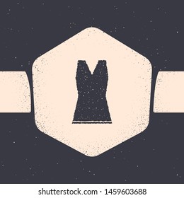 Grunge Woman dress icon isolated on grey background. Clothes sign. Monochrome vintage drawing. Vector Illustration