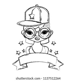 grunge woman hairstyle with cap and glasses accessories