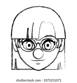 grunge woman head with glasses and clown nose