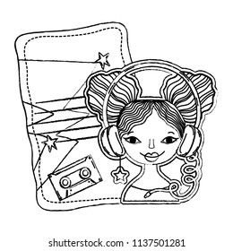grunge woman with headphone and letter with casseste decoration