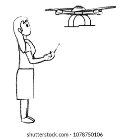 grunge woman with remote control and done technology
