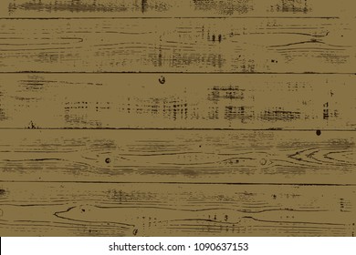 Grunge wood overlay horizontal texture. Vector illustration background in dark brown and black, horizontal format. Natural rustic distressed backdrop.