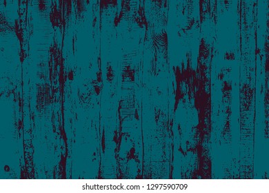 Grunge wood overlay horizontal texture. Vector illustration background in dark teal adn black, horizontal format. Natural rustic distressed backdrop.