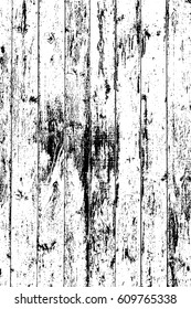 Grunge wood overlay texture. Vector illustration background in black over white, vertical format.