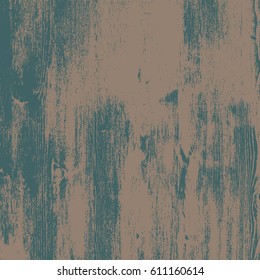 Grunge wood overlay texture. Vector vintage illustration background in brown and teal blue, square format.