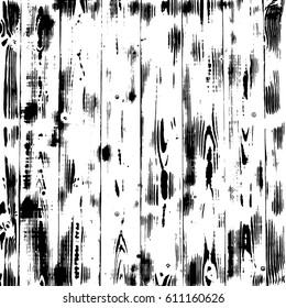 Grunge wood overlay texture. Vector illustration background in black over white, square format.