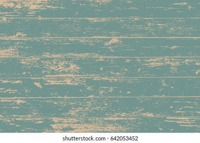 Grunge wood overlay texture. Vector illustration background in vintage blue over beige, horizontal format.