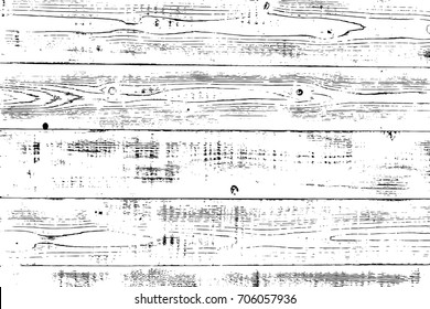 Grunge wood overlay texture. Vector illustration background in black over white, horizontal format.