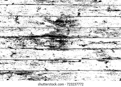 Grunge wood overlay texture. Vector illustration background in black over white, horizontal format.