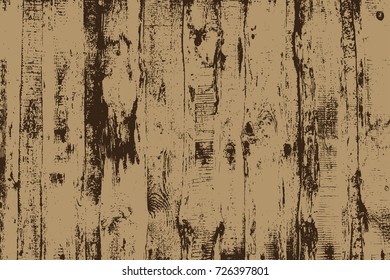 Grunge wood overlay texture. Vector illustration background in brown colors, horizontal format.