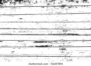 Grunge wood overlay texture. Vector illustration background in black over white, horizontal format.