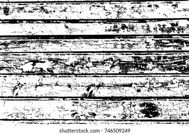 Grunge wood overlay texture. Vector illustration background in black over white, horizontal format.