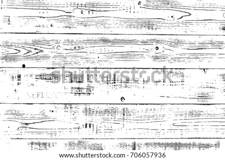 Grunge wood overlay texture. Vector illustration background in black over white, horizontal format.