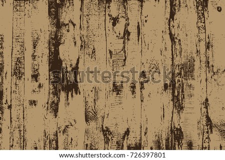 Grunge wood overlay texture. Vector illustration background in brown colors, horizontal format.