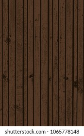 Grunge wood overlay vertical texture. Vector illustration background in dark brown color. Natural rustic distressed backdrop.