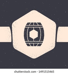 Grunge Wooden barrel with honey icon isolated on grey background. Monochrome vintage drawing. Vector Illustration