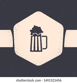 Grunge Wooden beer mug icon isolated on grey background. Monochrome vintage drawing. Vector Illustration