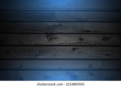 Grunge wooden planks with blue neon illumination abstract background. Vector retro design