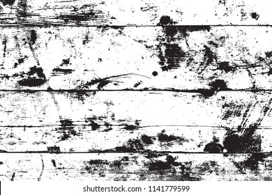 Grunge wooden planks messy background. Distressed grainy wood overlay texture. Dirty rustic empty cover template. Rural fence wall backdrop. Weathered aging design element. EPS10 vector.