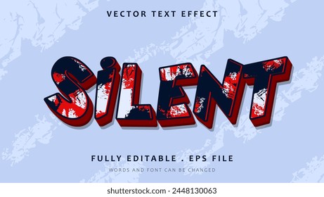Grunge Word Silent Plantilla de Diseño de Efecto de Texto Editable . Efecto Guardado En Estilo Gráfico