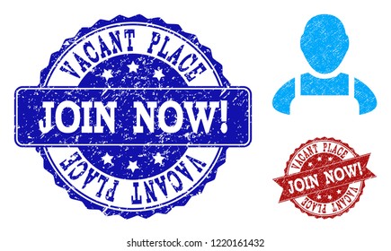 Grunge worker icon and dirty seals. Vector seals with scratched rubber texture for worker illustrations.