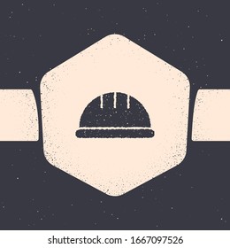 Grunge Worker safety helmet icon isolated on grey background. Monochrome vintage drawing. Vector Illustration