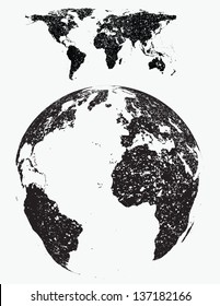 grunge world map with globe