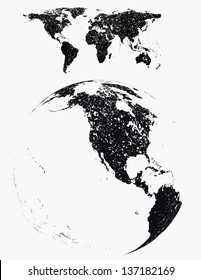 grunge world map with globe