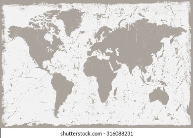 Grunge world map.Old world map.Vector illustration.