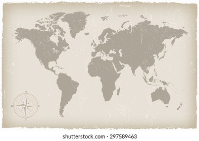 Grunge world map.Old vintage world map.Vector illustration.
