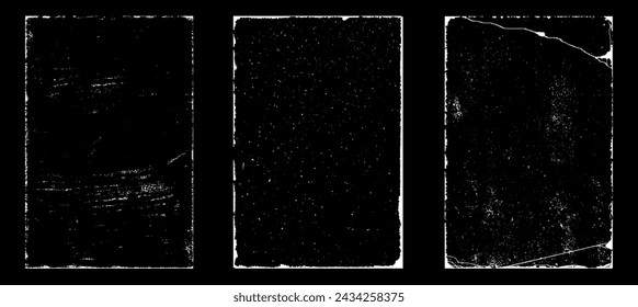 Grunge worn paper effect. Overlay texture stamps with old paper. Stamps distress grain surface dust and rough background concept. Illustration place over object to create grunge effect. Vector EPS10.
