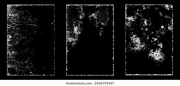 Grunge worn paper effect. Overlay texture stamps with old paper. Stamps distress grain surface dust and rough background concept. Illustration place over object to create grunge effect. Vector EPS10.