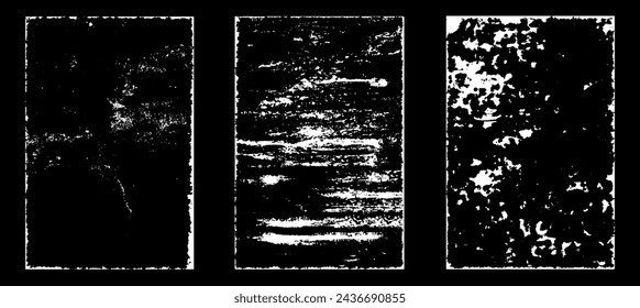 Grunge worn paper effect. Overlay texture stamps with old paper. Stamps distress grain surface dust and rough background concept. Illustration place over object to create grunge effect. Vector EPS10.