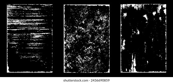 Grunge worn paper effect. Overlay texture stamps with old paper. Stamps distress grain surface dust and rough background concept. Illustration place over object to create grunge effect. Vector EPS10.