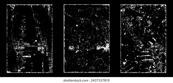 Grunge worn paper effect. Overlay texture stamps with old paper. Stamps distress grain surface dust and rough background concept. Illustration place over object to create grunge effect. Vector EPS10.