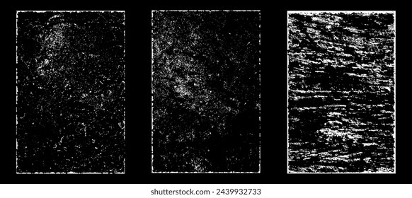 Grunge worn paper effect. Overlay texture stamps with old paper. Stamps distress grain surface dust and rough background concept. Illustration place over object to create grunge effect. Vector EPS10.