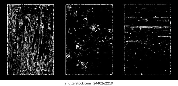 Grunge worn paper effect. Overlay texture stamps with old paper. Stamps distress grain surface dust and rough background concept. Illustration place over object to create grunge effect. Vector EPS10.
