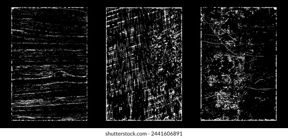 Grunge worn paper effect. Overlay texture stamps with old paper. Stamps distress grain surface dust and rough background concept. Illustration place over object to create grunge effect. Vector EPS10.
