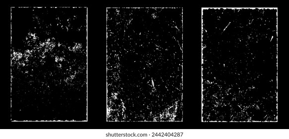 Grunge worn paper effect. Overlay texture stamps with old paper. Stamps distress grain surface dust and rough background concept. Illustration place over object to create grunge effect. Vector EPS10.