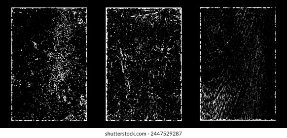 Grunge worn paper effect. Overlay texture stamps with old paper. Stamps distress grain surface dust and rough background concept. Illustration place over object to create grunge effect. Vector EPS10.
