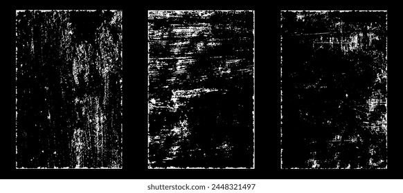 Grunge worn paper effect. Overlay texture stamps with old paper. Stamps distress grain surface dust and rough background concept. Illustration place over object to create grunge effect. Vector EPS10.
