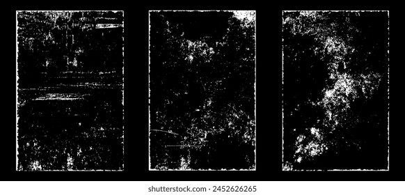 Grunge worn paper effect. Overlay texture stamps with old paper. Stamps distress grain surface dust and rough background concept. Illustration place over object to create grunge effect. Vector EPS10.