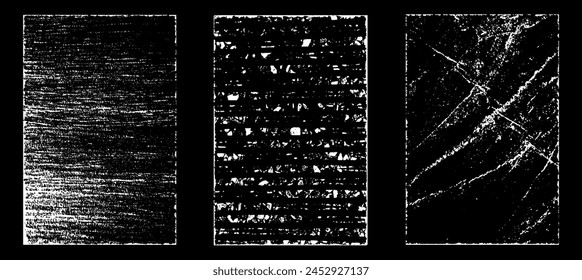 Grunge efecto de papel desgastado. Superponer estampillas de textura con papel antiguo. Sellos de polvo de superficie de grano de socorro y concepto de fondo áspero. Lugar de la ilustración sobre el objeto para crear efecto grunge. Vector EPS10.
