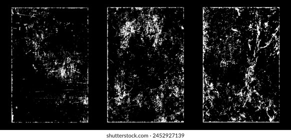 Grunge worn paper effect. Overlay texture stamps with old paper. Stamps distress grain surface dust and rough background concept. Illustration place over object to create grunge effect. Vector EPS10.
